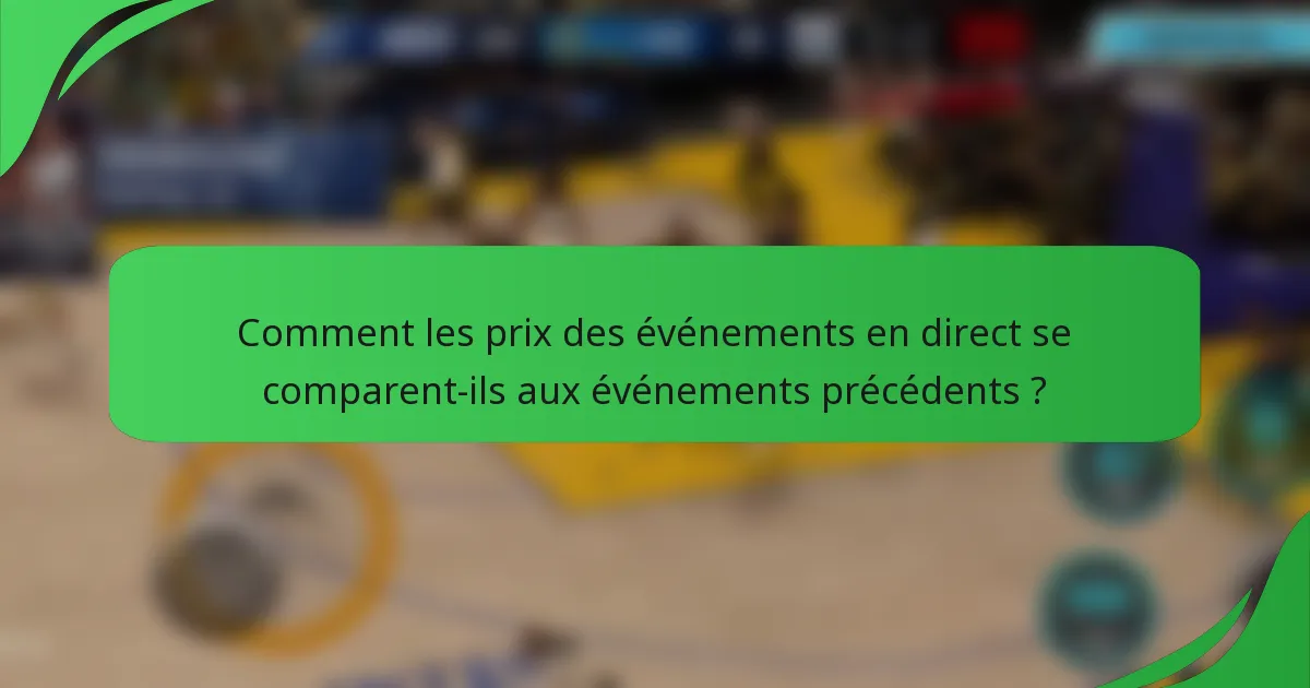 Comment les prix des événements en direct se comparent-ils aux événements précédents ?